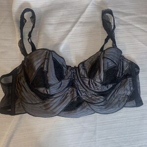 Ravage Black Satin and Lace Bustier Long Line Bra Size 32.